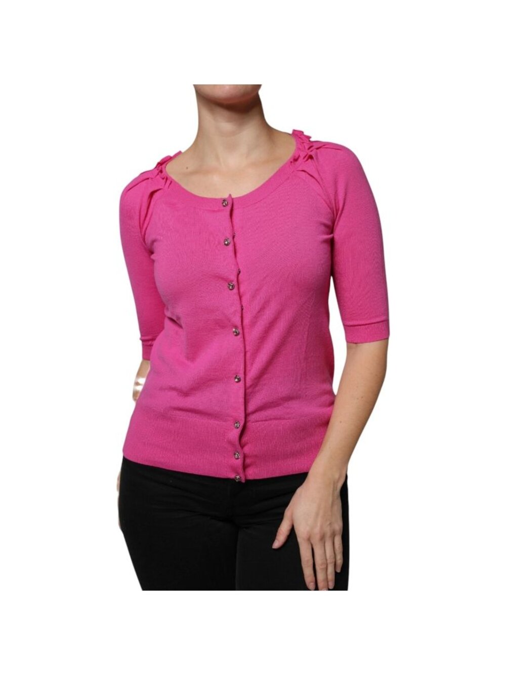 NWT $1200 Dolce & Gabbana Button Down Wool Cardigan Sweater Pink Size 4
